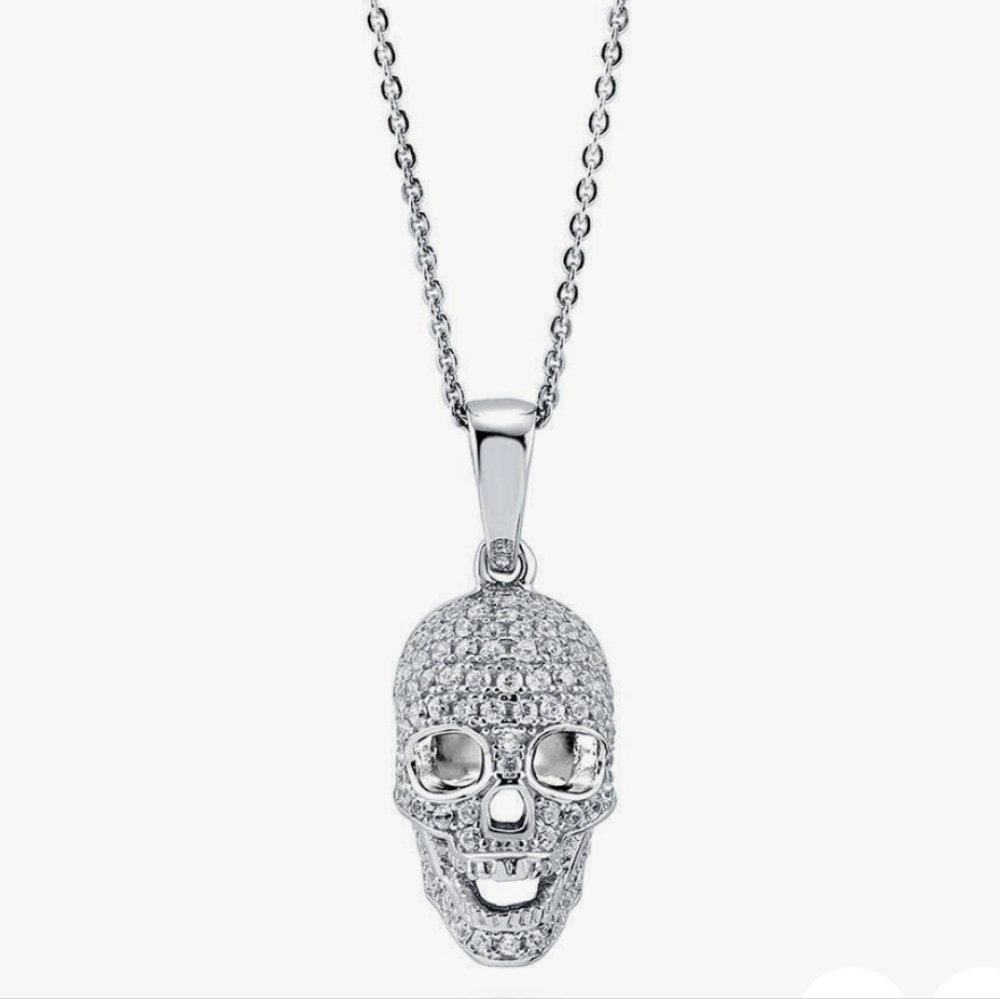 NEW Skull Bones Cubic Zirconia  Necklace in Sterling Silver - Picture 3 of 16